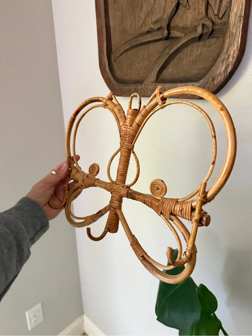 Vintage Rattan Butterfly Wall Coat Rack Hooks